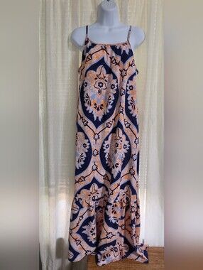 Unbranded- Blue and Peach Printed Maxi Dress